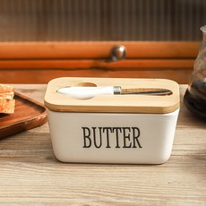 릴스베이 세라믹 우드 버터 밀폐 보관함 나이프포함 소분 보관용기 케이스, 1개