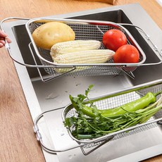 [싸더라] 확장형 싱크대 채반 물빠짐 스테인리스 배수 바구니 야채 세척 바스켓