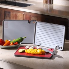 [벨리벤] 와이드 다기능 항균도마 4in1 (도마 건조매트 칼갈이 미니강판 기능), 레드, 1개