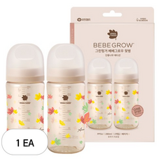 베베그로우 PPSU 젖병 노꼭지 트윈팩, 단풍나무, 280ml, 1세트