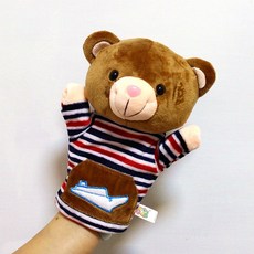 手偶娃娃A1J】兒童手偶公仔玩具 可愛人物 動物系列 親子互動毛絨手偶, 1個, 【手偶】咖熊／條紋衣