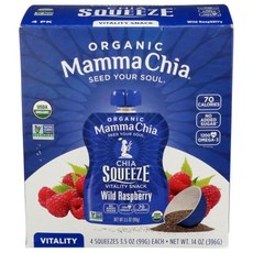 Organic Mamma Chia 와일드 라즈베리 스퀴즈 파우치 4 x 99.2g(3.5온스), Organic Mamma Chia, 와일드 라즈베리 스
