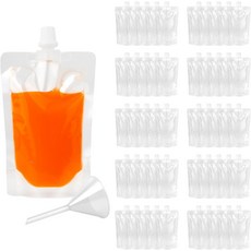 무카 50 PCS 6 OZ 재사용 가능한 투명 플라스틱 플라스크 분사 음료 봉투 깔때기가 포함된 0.34인치
