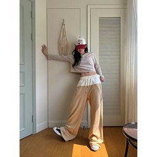 VENUSY 正韓 純棉透氣舒適 韓國東大門空運直送台灣 純棉拼色寬鬆運動褲