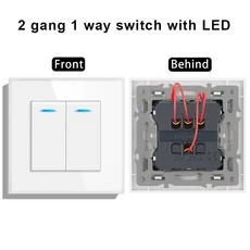 novski 크리스탈 강화 유리 패널 1구 1방향 2방향 2구 LED 표시기 16A 250V가 있는 벽 스위치, 01 EU, 01 110  240 V, 07 white 2 gang 1way
