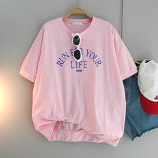 달콩 여성 빅사이즈 여름맨투맨 아카레터링오버핏반팔맨투맨