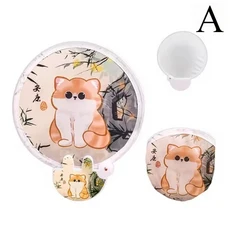 1개 귀여운 고양이 접이식 부채 디자인 2 in 1 냉각 및 자외선 차단 휴대용 핸드헬드 보관 가방 포함 여, 03 A