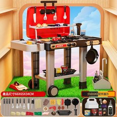 兒童模擬電動烤肉架聲光噴霧廚具推車玩具, 豪華款BBQ模擬燒烤架帶調味架噴霧音效變色不帶電池, 1套