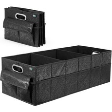 SUV용 COLOR 트렁크 정리함 튼튼한 자동차 미끄럼 방지 바닥 세단용 접이식 보관 밴 식료품 액세서리 대형 3칸 아트 블랙 32306, Large+Pockets, Black Texture