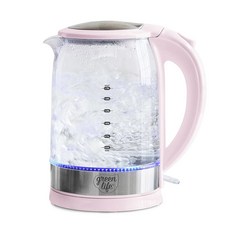 그린라이프 1.7리터 유리 전기 주전자 주둥이 베이스 LED 차단 난방 무선 빠른 서빙 자동 및 원터치 커피 차 핑크 사용 필터링된 간편한