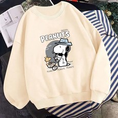 史努比圓領棉質寬鬆大碼秋冬衛衣女長袖上衣 卡通印花保暖大學T