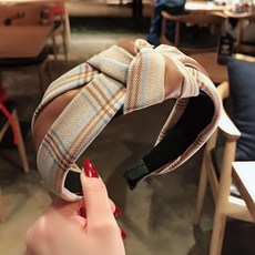 韓版中間打結髮箍 寬邊PU皮斜紋布藝頭箍 女式洗臉髮飾, 1個, PU皮咖色