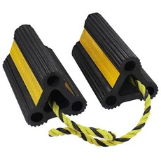 Vacallity 여행 트레일러 캠핑카 RV 트럭 자동차용 솔리드 고무 휠 초크 견고함 튼튼하고 간단하며 사용하기 쉬운 타이어 초크 블록 스토퍼 나일론 로프 옐로우 반사