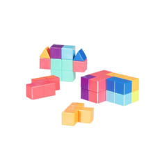 小小店舖 永駿磁力積木 68塊形狀 魔術方塊 實色 彩色 透明 魯班 邏輯推理教具, 多色, 1個