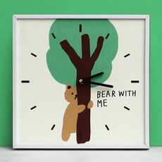 머츠샵 예쁜 캐릭터 무소음 인테리어 액자 벽시계, 나무와곰, 1개
