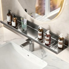 Flyaiku 무타공 욕실 선반 화장실 벽걸이 물빠짐 수납 다용도 세면대 정리선반 50cm, 그레이, 일자형