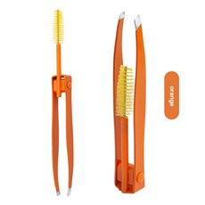 핀셋2in 1 눈썹 족집게 및 브러시 전문 미세 머리카락 풀러 메이크업 도구 선택된 강철 뷰티 클립 제거, 04 주황색, 1개