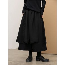 이중 치마바지 와이드팬츠 레이어드 루즈핏 와이드 9부, 1개, 블랙