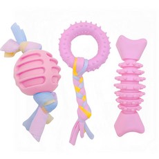 이지유 3종 세트 강아지 이갈이 고무 장난감 파스텔 치발기, 1개, 핑크