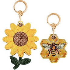 캐치 온 2팩 가죽 에어태그 키체인 케이스 홀더 귀엽고 귀여운 액세서리 에어태그용, Sunflower & Bee, Sunflower & Bee