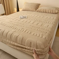 2025 버블 360도 랩형 밀크 싱글 침대보 모자형 플리스 매트리스 따뜻한 탄력있는 침대 커버 스트랩 단색, 200X220X25CM 1PCS, d lv