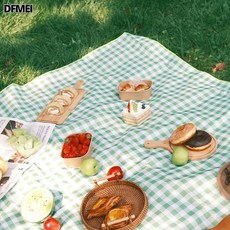 DFMEI 600D牛津布野餐墊防潮墊露營野餐布戶外地墊沙灘墊防水音樂節墊子, 綠白格