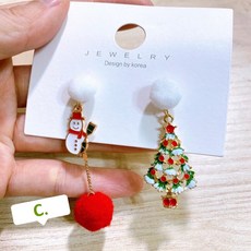 尋常的店 台灣現貨秒出 925銀針不對稱毛球雪人聖誕樹麋鹿 耳釘, 1個, C.