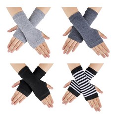Sucrain 손가락 없는 장갑 4쌍 엄지 구멍 손목 워머 하프 핑거 타이핑 여성 남성용 308413