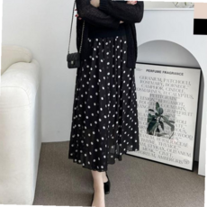 가을치마 여성 쉬폰 땡떙이 롱스커트 봄가을 밴딩 도트 치마 1P