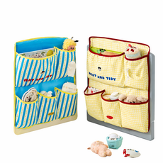 嬰兒床掛袋 床邊多口袋收納袋 尿布奶瓶分類收納掛袋 嬰兒用品收納袋, 黃色+藍色