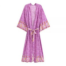 비치 가운 Larvender 꽃 긴 기모노 셔츠 에스닉 전체 타이 활 띠가 휴일 가디건 케이프 2024