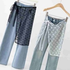 완스토어 청바지 레이어드 레이스 거즈, 나비 블랙