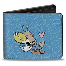 [ 862995 ] 록코의 모던 라이프 남아용 버클다운 PU 바이폴드 지갑 - 록코 & 스펑키 포즈3 + 헤퍼 포즈 블루/화이트 멀티컬러 10.2cm x 8.9cm(4인치