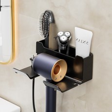 시크하우스 간편한 무타공 수납형 드라이기 거치대, 블랙, 1개