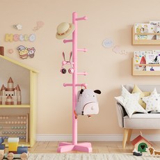 하이주 튼튼한 원목 스탠드 옷걸이 미니 스탠드 옷걸이 행거, 핑크