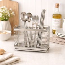 나띵베럴 304 올스텐 3구 물빠짐 수저통, 1개, 실버