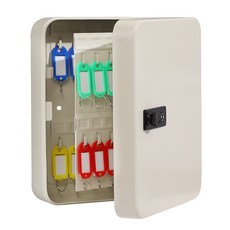 鐵藝鑰匙收納盒壁掛式鑰匙整理盒 鑰匙掛圈 鑰匙收納櫃 鑰匙管理箱 房仲鎖匙存放, 1個, 鋼製48掛 鑰匙收納盒+20個鑰匙掛扣