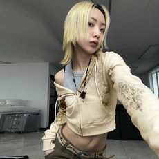 Y2K 빈티지 집업 후디 하라주쿠 그래픽 프린트 크롭 스웻셔츠 E-girl 다크 아카데미아 봄 긴팔 코트 탑