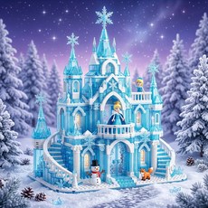 래빗 파티 버스 공주 얼음 성 테마 조립 블록 장난감, 1세트