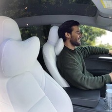 TESBEAUTY 자동차 머리 받침 베개 2팩 천연 나파 가죽 테슬라 모델 Y/Tesla 3/X/S용 목 지지 쿠션 화이트 스트랩 길이 조절 가능 두께 127798