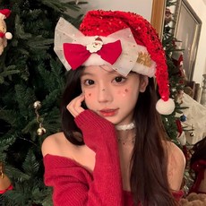 고퀄리티 분위기 있는 귀여운산타모자 코스튬 의상 소품, 1개, 산타 모자 리본 할아버지