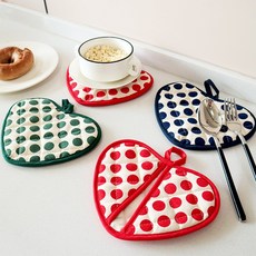 샤론 하트모양 코스터겸용 주방 단열 오븐장갑 2p, 1세트, 네이비도트