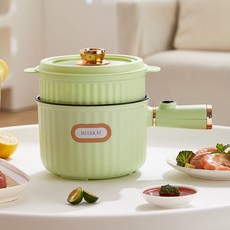 SMABAT 전기 냄비세트 전기 멀티포트 라면 냄비 찜기 냄비세트 1.6L 대용량 뚜껑포함, 그린