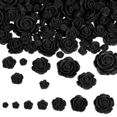 DELORIGIN 70피스 로즈 플라워 비즈 블루 8-27mm 플랫백 카브 참 3D 장식 플로럴 카메오 스페이서 비즈 폰 케이스 DIY 주얼리 제작 네일 선글라스 아트 헤어 클, 블랙