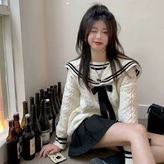 가을 빈티지 니트 스타일 루즈핏 니트 세라복 학생복 티셔츠 니트