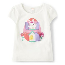 Gymboree 여아 및 유아 올 홀리데이 반소매 자수 탑 Bunny Surprise 18-24개월