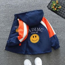 여아 바람막이 귀여운 캐릭터 후드점퍼 키즈 자켓 아동 봄점퍼 어린이 패션자켓, 90cm, J. 영문 스마일리 재킷 다크네이비