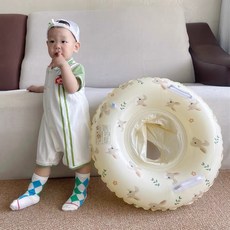韓ins泳圈 兒童泳圈 大人泳圈 座圈 握把泳圈 復古游泳圈 救生圈 游泳圈 親子泳圈 撞色泳圈, 1個, 森林小兔座圈【適合0-4歲】, 撞色
