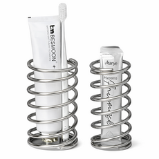스텐 스프링 칫솔꽂이 소형 대형 세트, 1세트, 실버