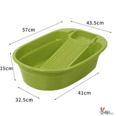 대형 플라스틱 세탁통 스크럽보드 일체형 디자인 발코니 학생 기숙사용 세탁조, 대형 두꺼운 쓰리인원 세탁조 프레리 그린, 1개